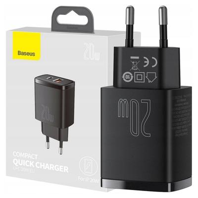 Netzladegerät Baseus Compact Quick Charger, USB, USB-C, 20W (Schwarz)