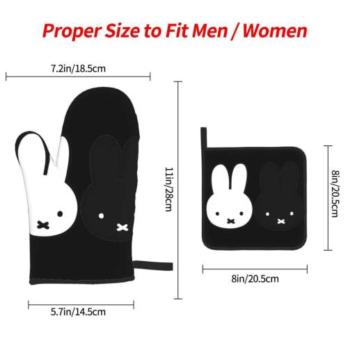 Miffy Heat-Resistant Pot Holders and Oven Mitts, Stylish and Cute Oven Mitts with Anti-Slip Scalding and Anti-Slip Design, Set of 3, Kitchen Mitts, He
