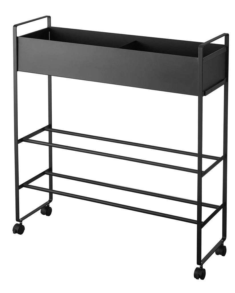 Yamazaki Jitsugyo 5279 Entrance Storage Rack with X D22 X Tower with Multifunctional Storage Rack Casters, Black, Approx. W74.5 (excluding Casters