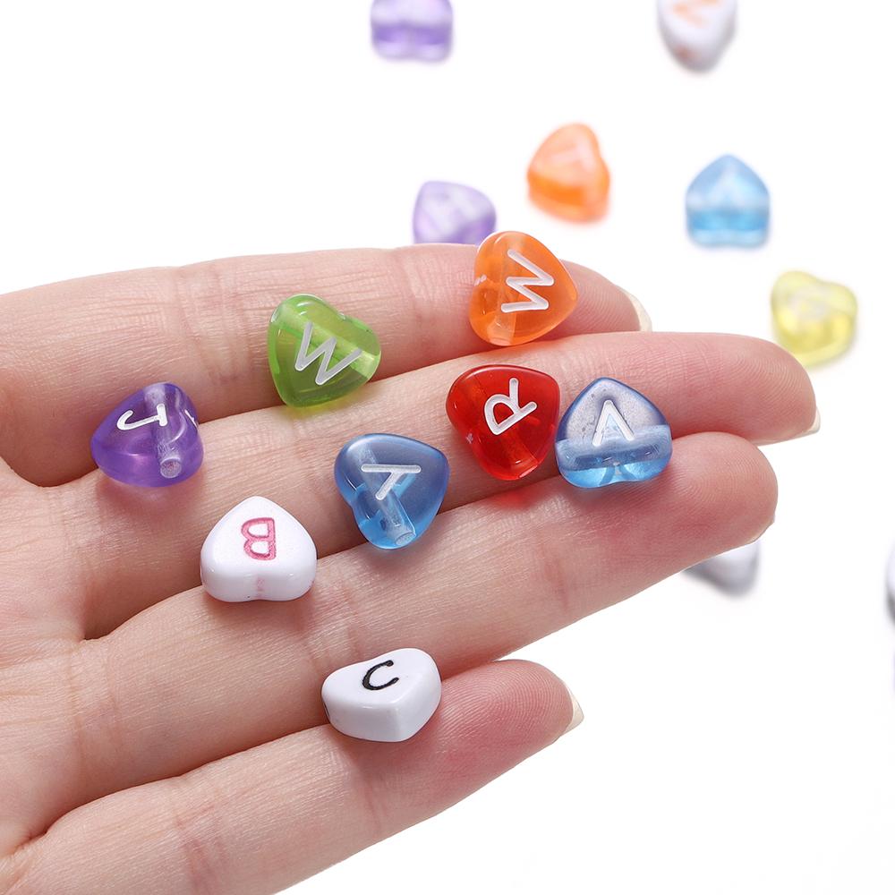 50/100Pcs/Lot Mixed Acrylic 26 Letters Loose Heart Shape Beads For DIY Jewelry Making Bracelet Necklace Keychain Accessories