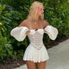 French Sexy Lace Cut Out Fairy Dress Casual Vacation Style Dress Short Skirt Waist-Tight Slim Fit Skirt Slim Looking White