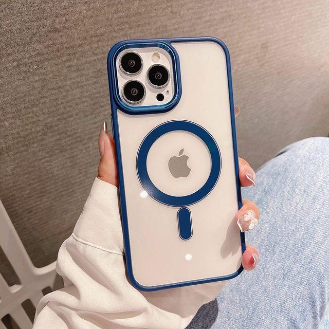 Magsafe pouzdro na telefon pro iPhone 14 12 11 13 Pro Max Clear Hard Pc Zadní silikonový nárazník Kovový kryt fotoaparátu