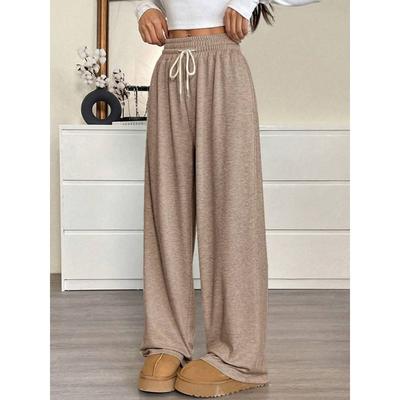 Frühling Herbst Elastischer Bund Kordelzug Lässig Mode Weitbein Hose Damen Einfarbig Alleskönner Gerade Hose