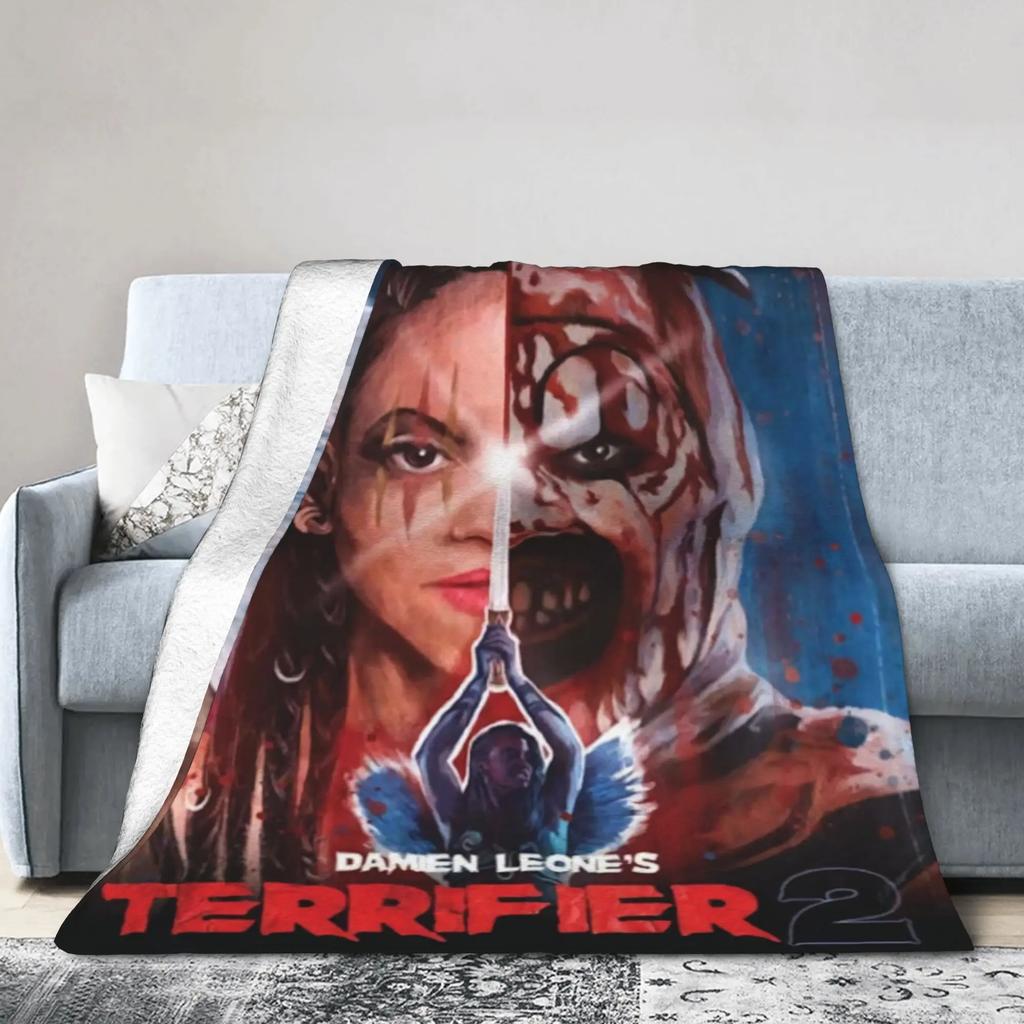 Terrifier Horror Movie Plush Blanket  Soft Warm Flannel Throw for Kids and Adults Perfect for Bed Couch or Sofa