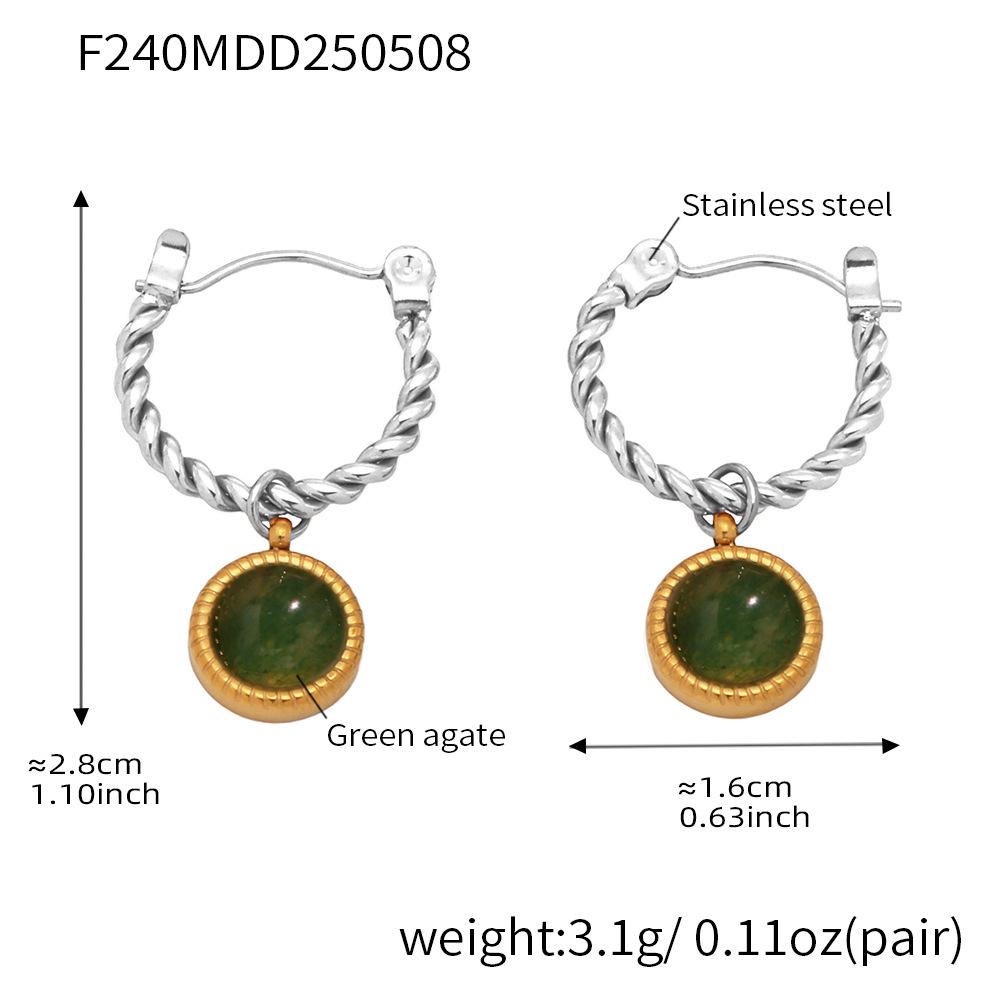 Qiong Yao Exquisite Green Agate Twist Ear Studs, 18K Gold-Plated Stainless Steel, Colorfast Jewelry Earrings.
