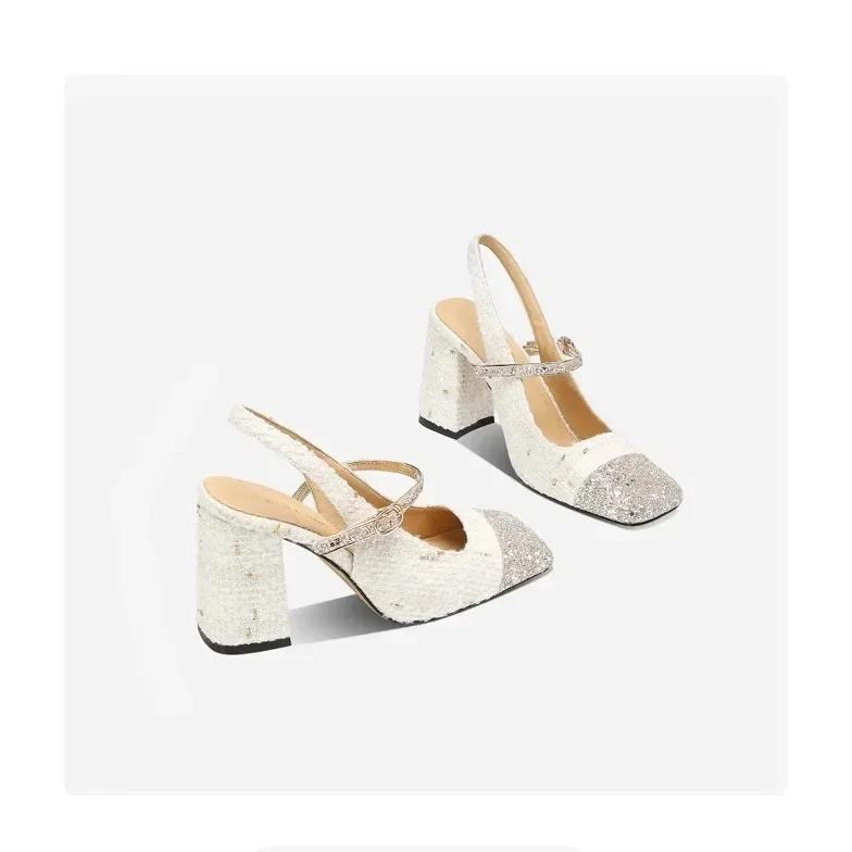 

Маленький ароматный ветер для женской коллекции весна/лето 2024, новые толстые каблуки на высоком каблуке, прямая линия, сандалии с ремешками 39 покинуть белый