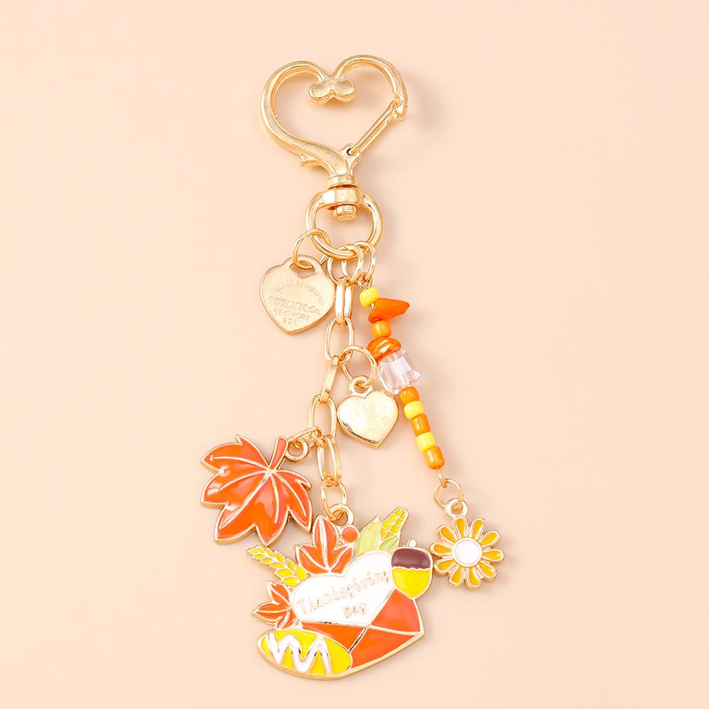 Cute Enamel Flower Butterfly Keychain Women Girls Beads Pearl Key Ring Pendants for Handbag Decor DIY Handmade Jewelry Gifts