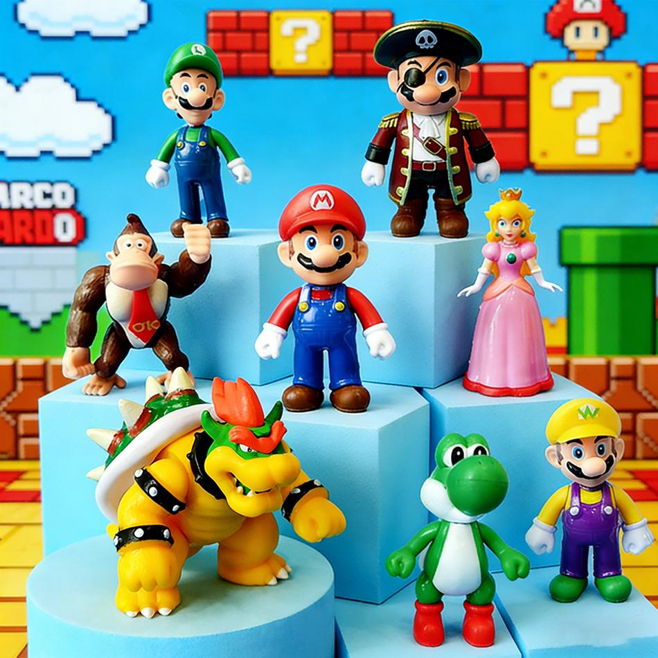 12Pcs/Set Super Mario Bros Pvc Action Figure Toys Dolls Model Set Luigi Yoshi Donkey Kong Mushroom  Holiday Gifts