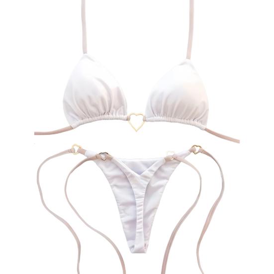 2Pcs/Set Women Bikini Set Heart Metal Buckle Halter Lace-up Swimsuit with Briefs Set