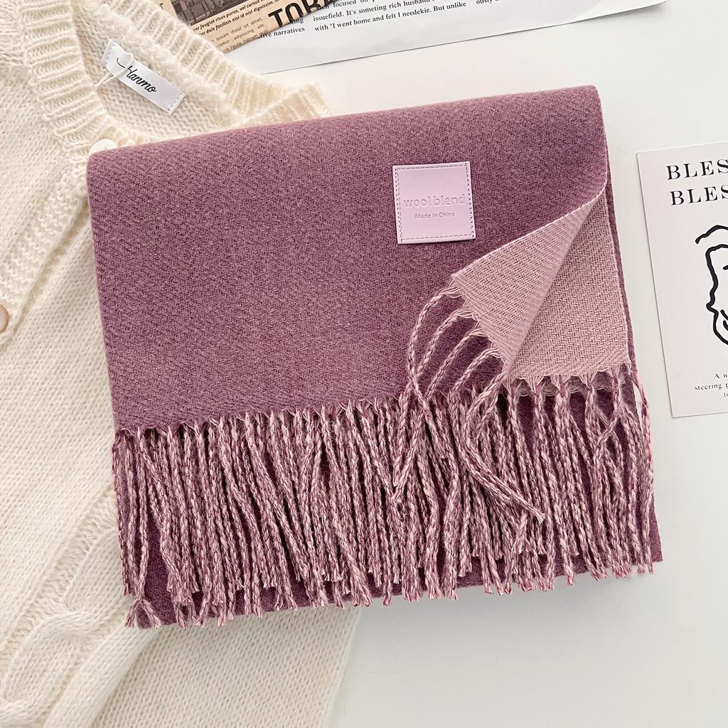 Solid color wool scarf shawl women's autumn and winter senior sense versatile fringed warm scarf couple student