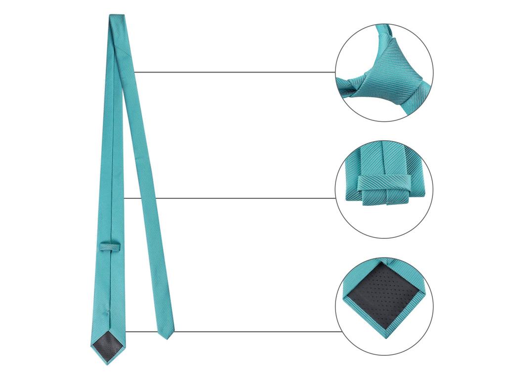 [Allegra K] Men's Formal Tie, 145cm, Solid Color Narrow Stripe Tie, Graduation Suit Tie, Lake Blue, One Size