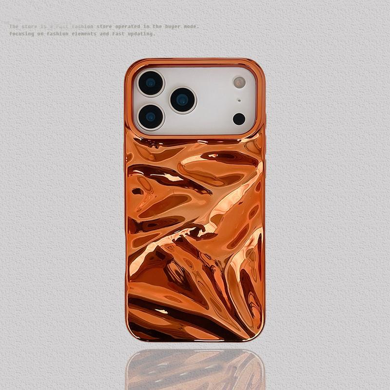 Plating Cosmic Orange 3D Water Ripple Pattern Case For iPhone 17 Pro Max 16 15 Air 14 13 12 11 Fashion Phone Back Cover
