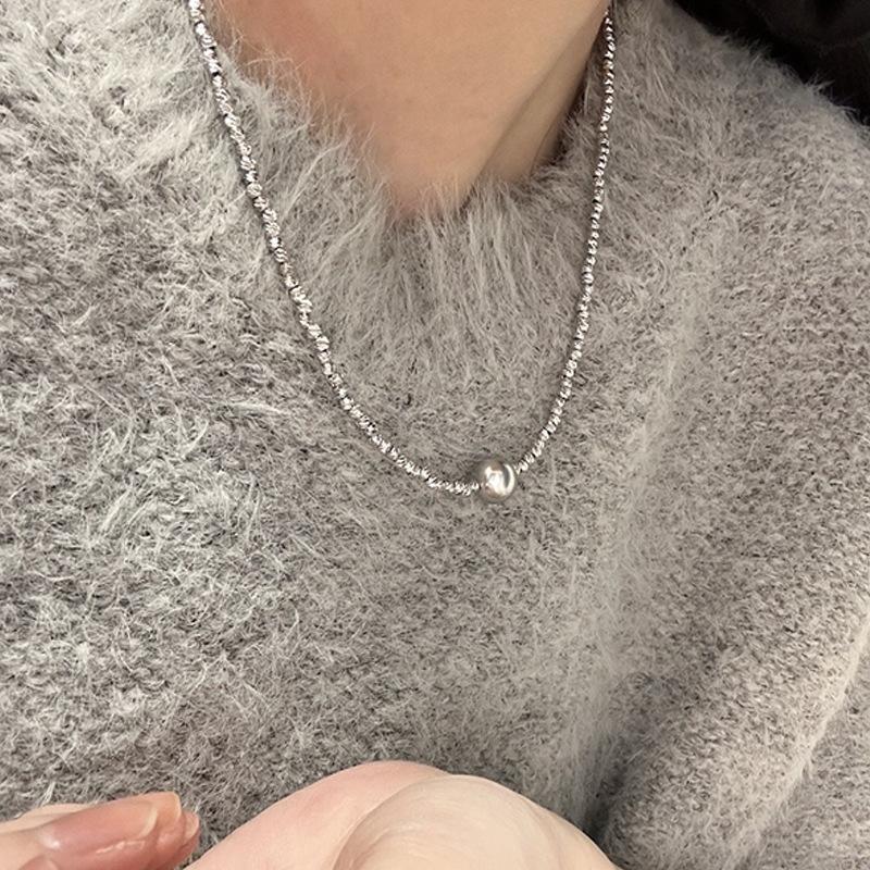 Irregular Beaded Metal Pearl Necklace Female Korean Niche Retro Personality Simple Necklace Female