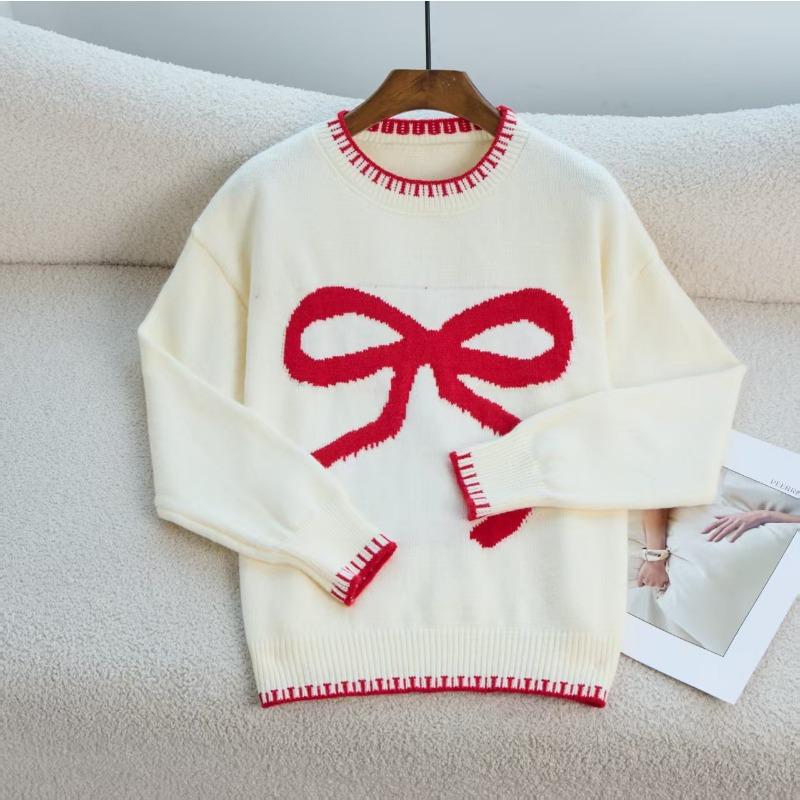 Autumn and winter sweet and versatile loose large size long-sleeved round neck Christmas knitted sweater women