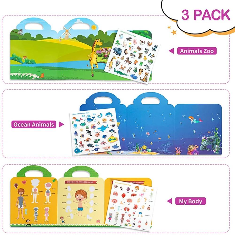 Kids Reusable Sticker Book Multiple Scenarios Cartoon DIY Puzzle Educational Cognition Learning Toys for Child Age 2-4 Gift