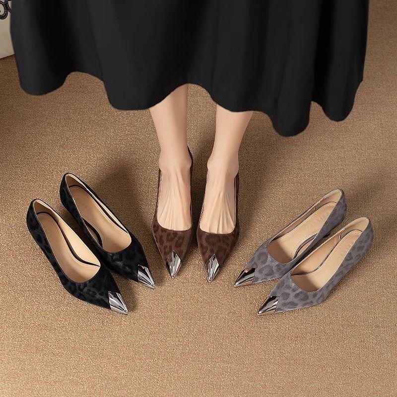 

Французский 2025 весна и осень новый темперамент легкая роскошь элегантный леопардовый принт тонкий каблук острый носок универсальные с открытым верхом на высоком каблуке туфли-лодочки w 39 серый