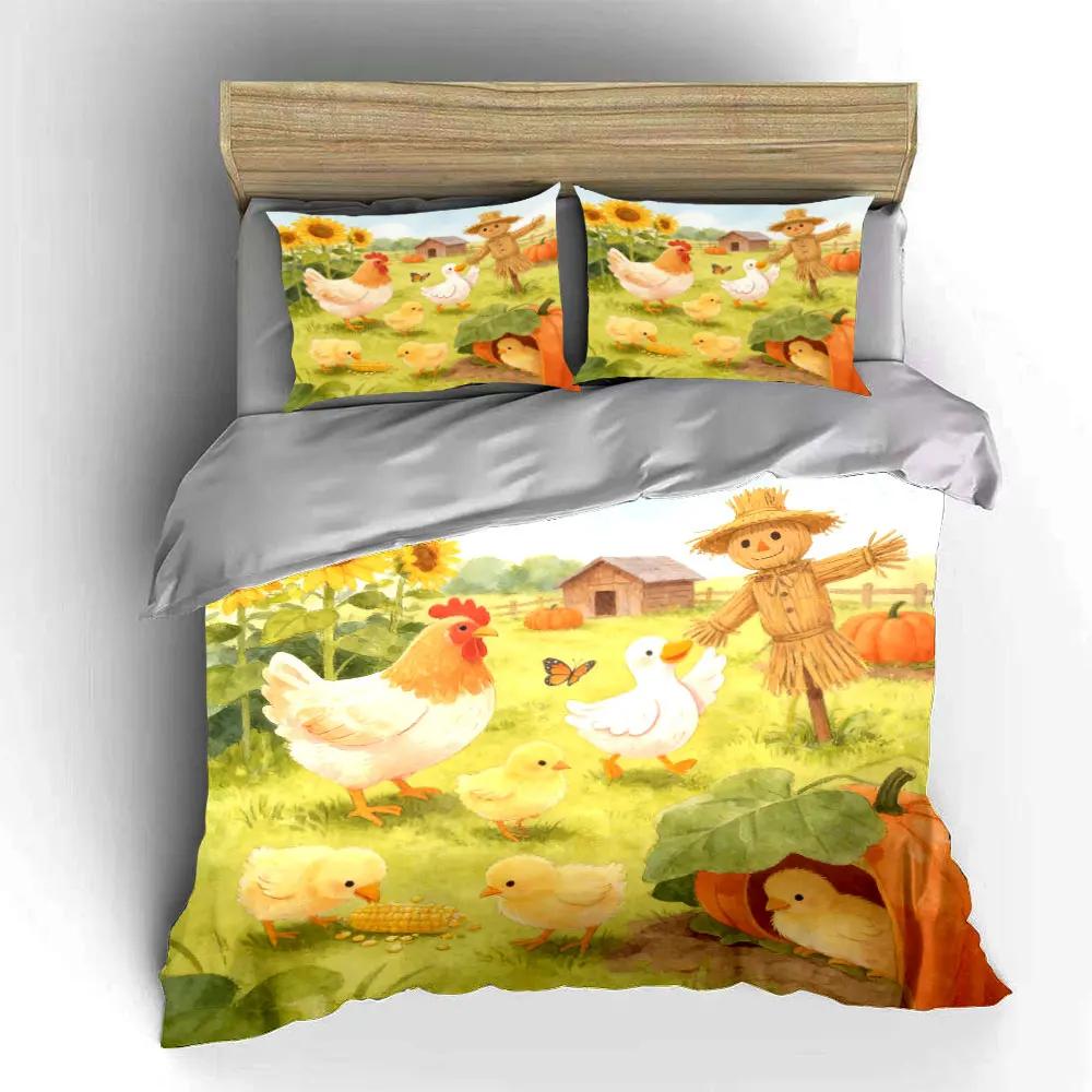Farm Animal Trio Decoration Set Soft Comfortable Duvet Cover Bedding Set Included 1*Duvet Cover & 2*Pillowcases Gift
