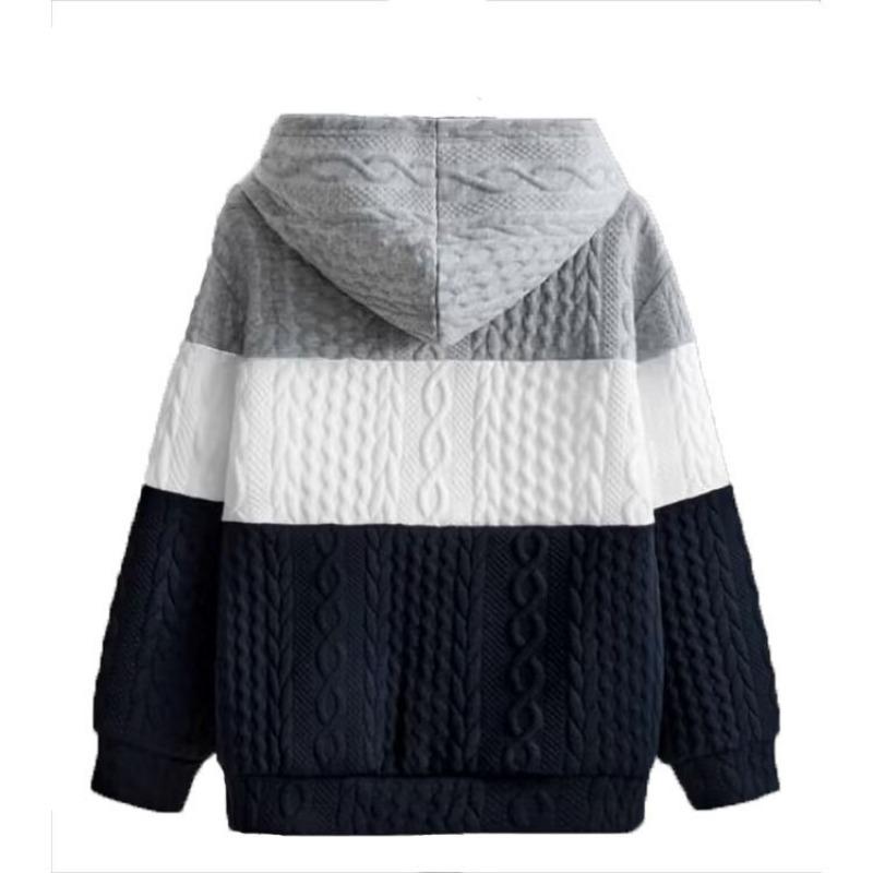 Korean Style Men S Color Block Loose Jacquard Hooded Sweatshirt
