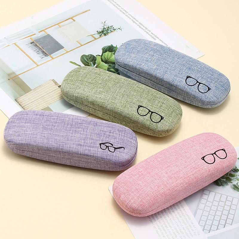 1Pc Pu Leather Eyeglass Box Wood Grain Hard Kit Holder Metal Reading Glasses Case For Men And Women Pu Leather Eyeglass Box