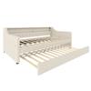 Tagesbett, 90 x 200cm, Schlafsofa, Tagesbett mit Lattenrost (ohne Matratze), Mit LED-Leuchten, Bett mit Ausziehbett, USB-Ladeanschluss, Leinen, Beige
