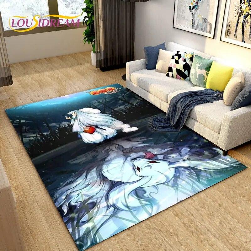 Inuyasha Japan Anime Cartoon Area Rug,Carpet Rug for Living Room Bedroom Sofa Doormat Decoration,Kids Play Non-slip Floor Mat