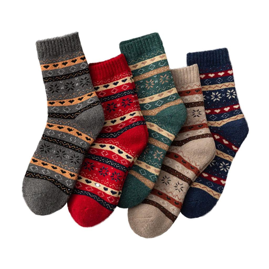 DAMILY Warm Winter Winter Set of Floral Crew Nordic Sizes Casual Socks Women's Socks, Thick, Cold-Proof, Cotton, Cute, Warm, Colorful, Socks, 5,