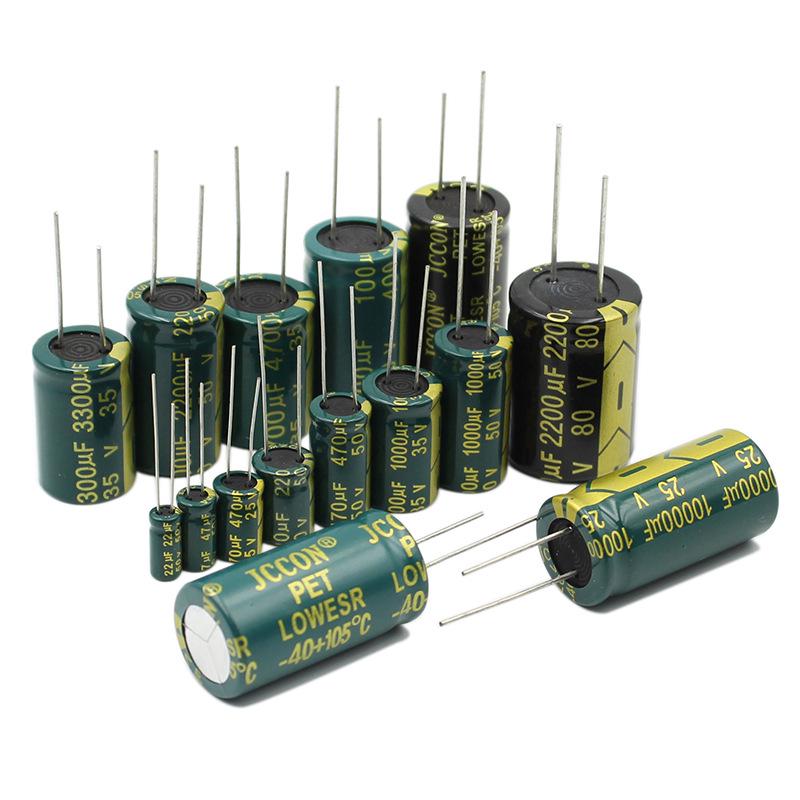Hochfrequenz-Aluminium-Elektrolytkondensator mit Durchgangsbohrung, 10V-100V, 10uF-2200uF