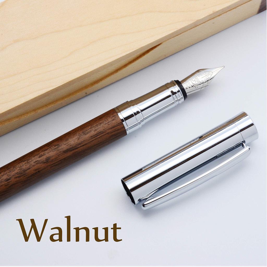 LACHIEVA LUX Walnut Wood Fountain Pen with Nib and Fine Nib Gift Set Perfect for a Special Gift German-Made -