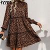 Women's Fashion Spring Fall Polka Dot Print Long Sleeve Stand-Neck Middle Waistline Casual Dresses