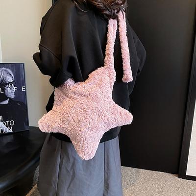 Japan And Korea Cute Plush Messenger Bag Women'S Large-Capacity Star Plush Bag Versatile Shoulder Bag