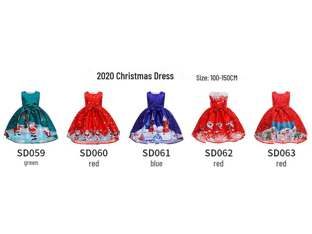 Vestido de Piano de Cetim de Desenho Animado de Natal Europeu e Americano para Meninas