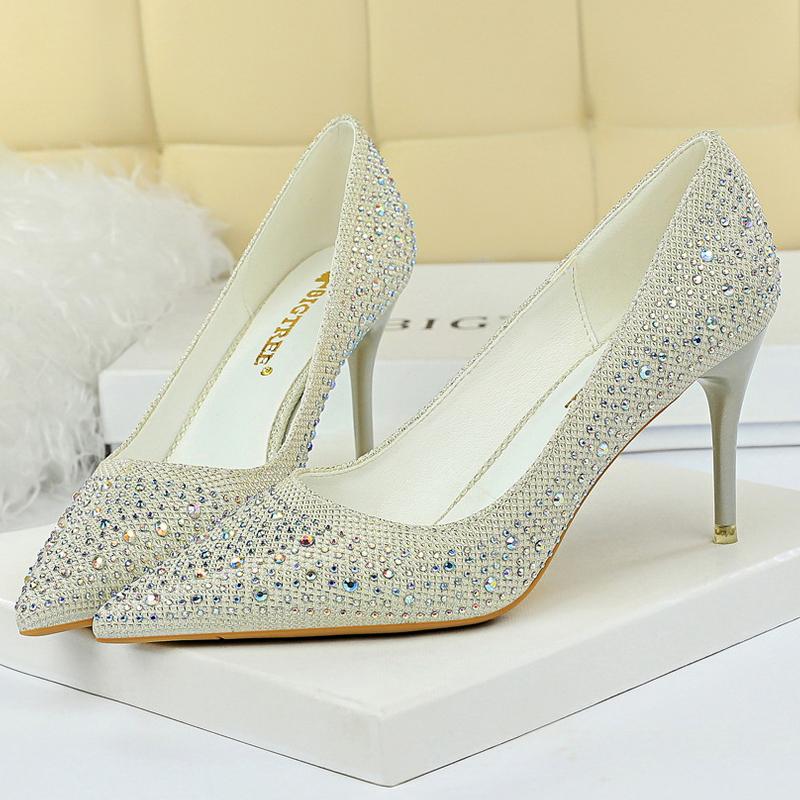Duży rozmiar 43 Damskie czółenka Buty ślubne Błyszczące cyrkoniami Panna Młoda Szpilki 7 CM 10 CM Luksusowe czółenka Buty imprezowe