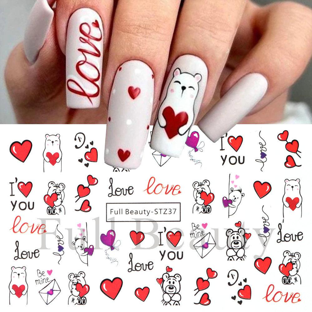 Nail Art Stickers Ins Valentine's Day Romantic Bear Love Letter Love Tree Watermark Sticker