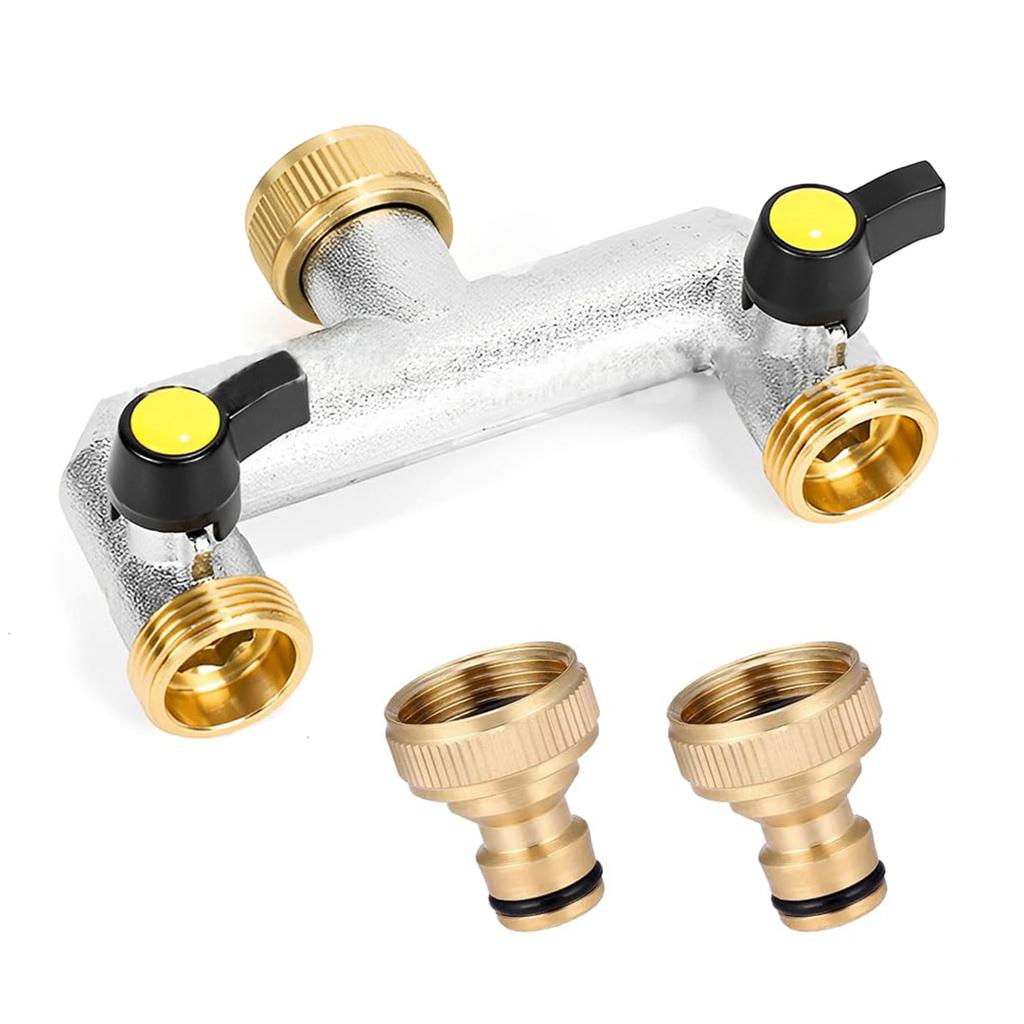 Portable Sturdy Brass Faucet Diverters with Double Water Flows Control for Outdoor Garden Irrigations Systems Use