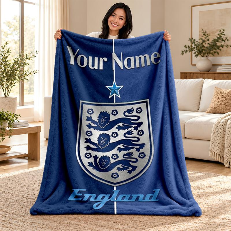 England national football team Custom Name Fleece Blanket Personalized Soft Cozy Throw Blanket Customized Gift for Birthday Christmas