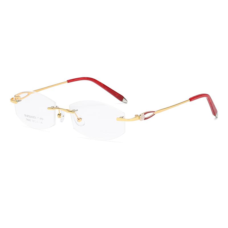 ZIROSAT 58060 Alloy Titanium Female Rimless Eyewear Diamond Trimmed Myopia Spectacle Frame Women Sunglasses Tint Lenses