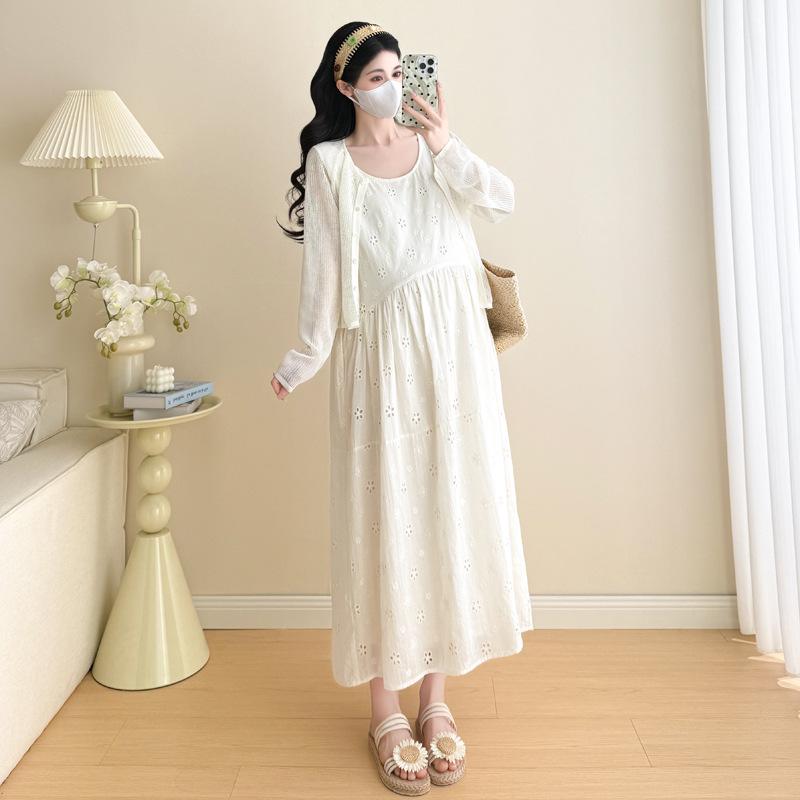 

2026 Summer Maternity Two-Piece: Sun Protection Shirt + Sweet Hollow Vest Dress XL