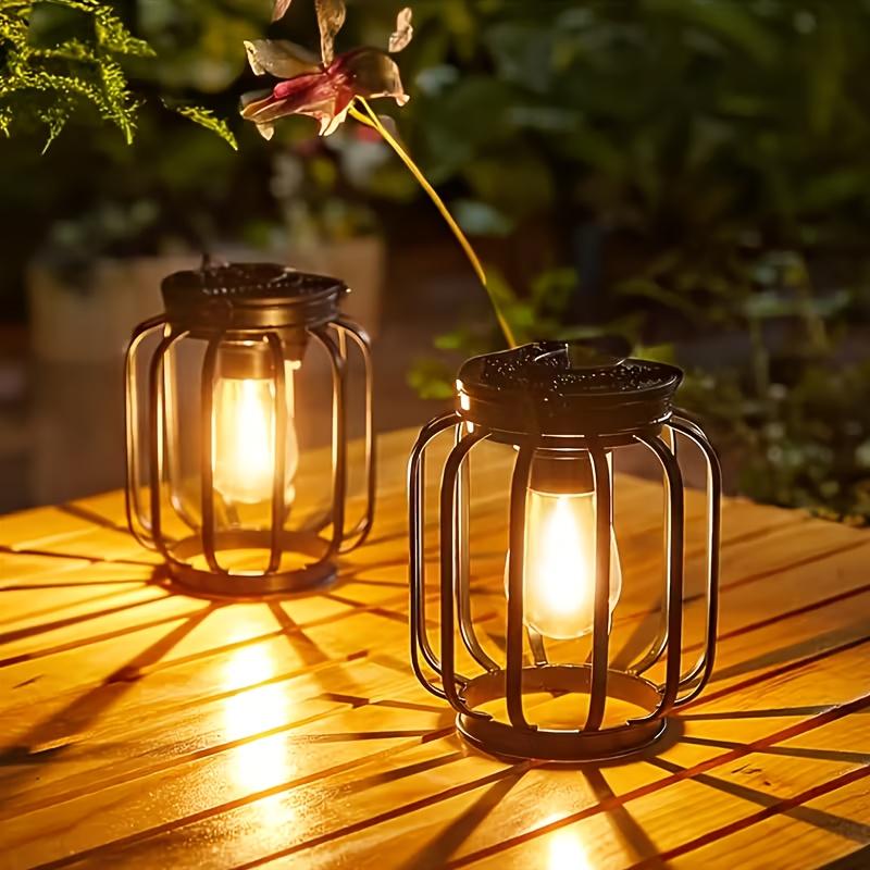 2 Pack Solar Powered Outdoor Pendant Lights, Hanging Metal Lanterns, Modern Metal Solar Pendant Lights with Hooks for Garden Use, Warm Light Lanterns