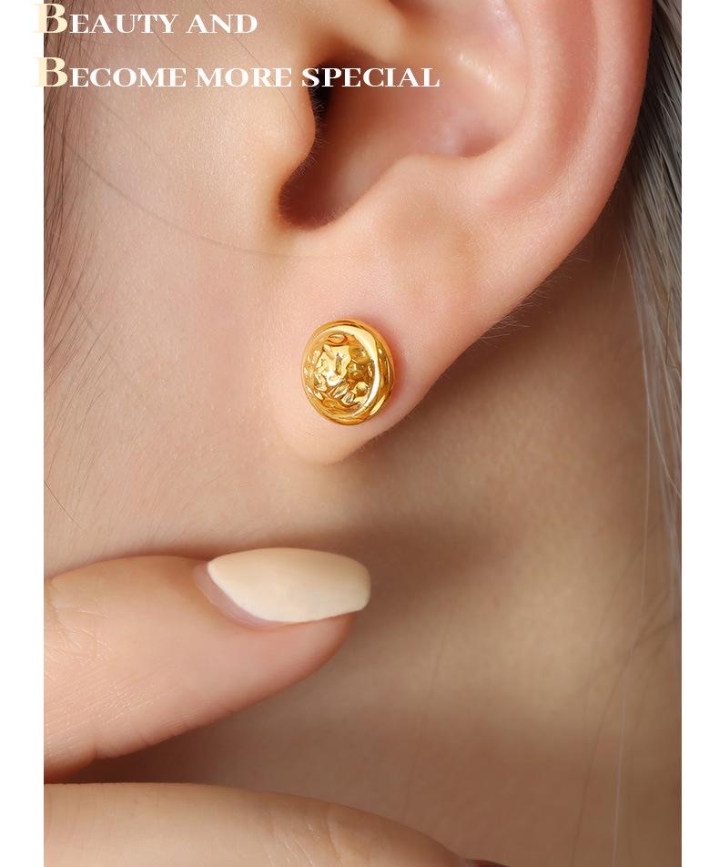 European Geometric Irregular Texture Titanium Steel Round Stud Earrings