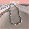 Nytt kinesiskt pärlhalsband med havsblå topas och geometrisk design för kvinnor