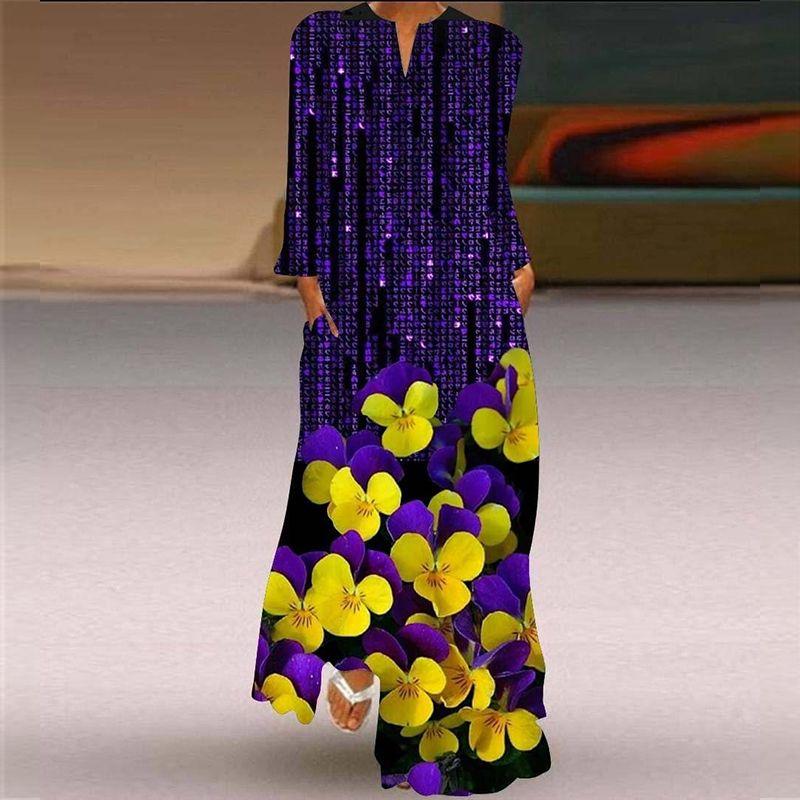 Long Sleeve Dress Classical Beauty Pattern Print Dress Stage Show Performance Wear Travel Photography Clothes