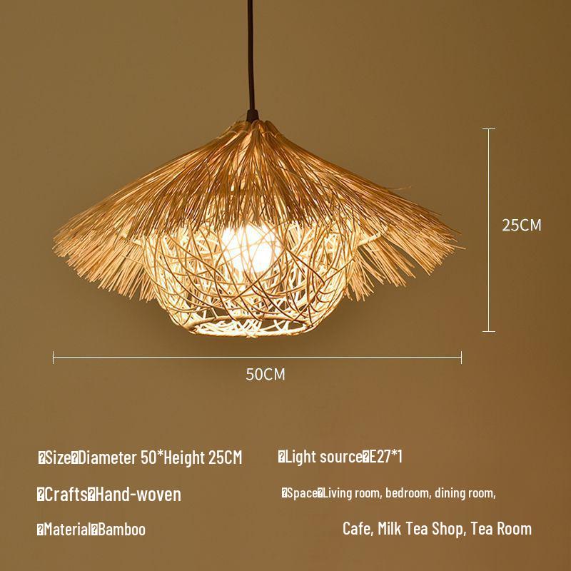 Bamboo Weaving Straw Hat Chandelier - Southeast Asian Wabi-Sabi Style Rattan Lampshade for Farmhouse Decor.