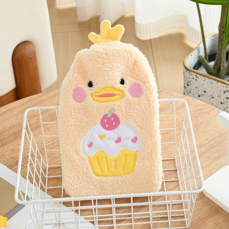 Plush-Covered Cartoon Hot Water Bottle with Inflatable Liner - Washable Hand Warmer for Girls' Bedtime