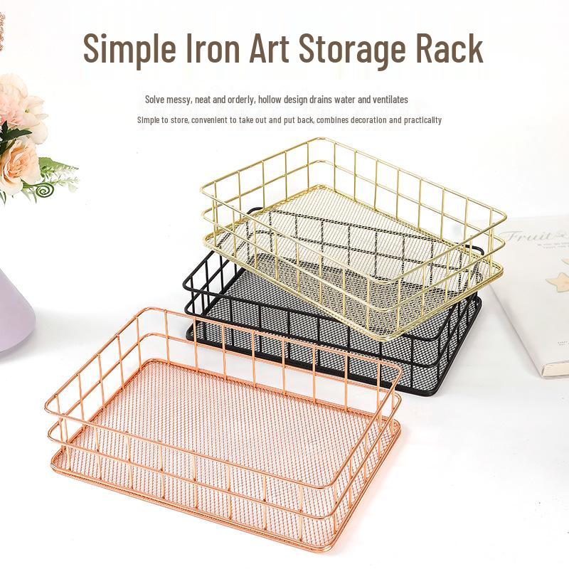 Minimalist Iron Art Desktop Organizer - Snack & Cosmetic Storage Basket