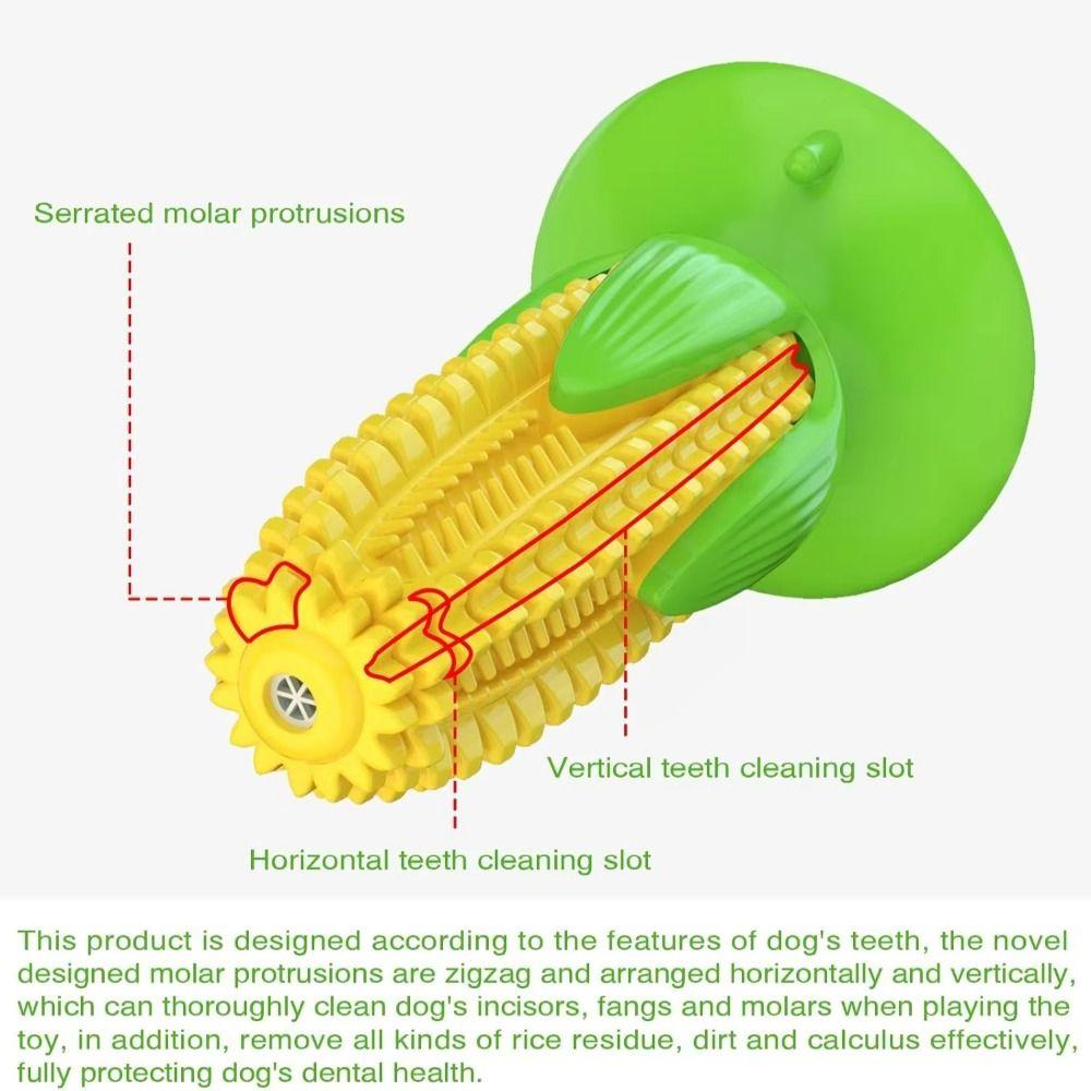 Corn Shape Pet Corn Cob Chew Toy Bottom Suction Cup Teeth Cleaning Dog Toothbrush Toy Squeaky Grinding Interactive Dog Toy