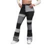 Color Block High Waisted Fitted Flare Jeans for Women Frayed Patch Raw Hem Denim Trendy Design Stitching Flare Casual Stretch Boot Cut Jeans