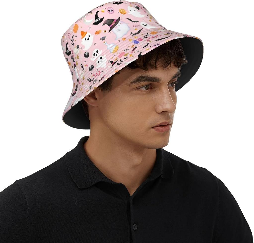 Cute Halloween Ghost Bucket Hat Fashion Beach Sun Wide Brim Cap Outdoor Fisherman Hats For Women Men