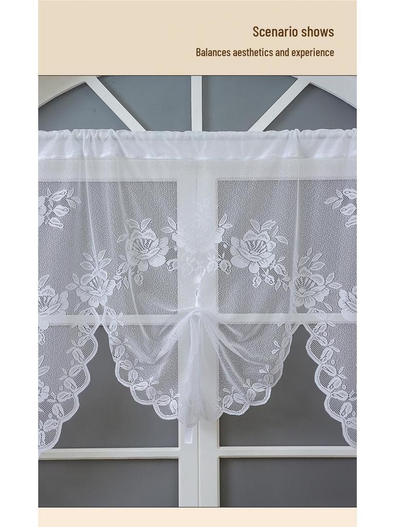 American Green Linen Lace Sheer Curtain - French Double Layer Partition Curtain