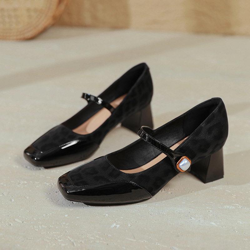 

Leopard print royal sister brown high heels women s spring and autumn new sexy retro Mary Jane shallow mouth single shoes 40 чорний