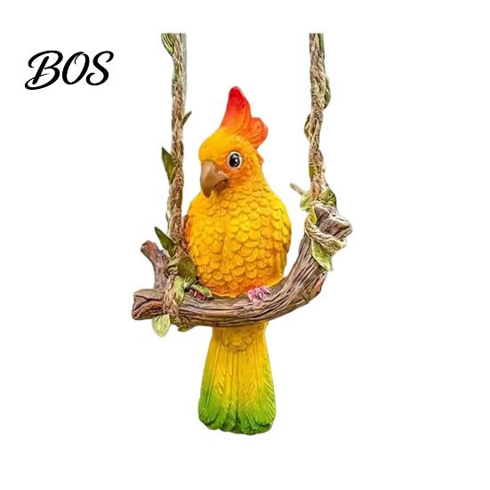 Parrot Ornament Resin Swing Figurine, Outdoor Hanging Animal Sculpture, Tropical Decorative Figurine Bird Statue for Patio, Lawn, Garden, Balcony